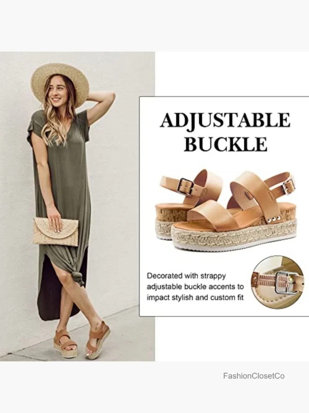 Women's Espadrilles Wedge Sandals Ankle Strap Buckle Platform Sandals Open Toe